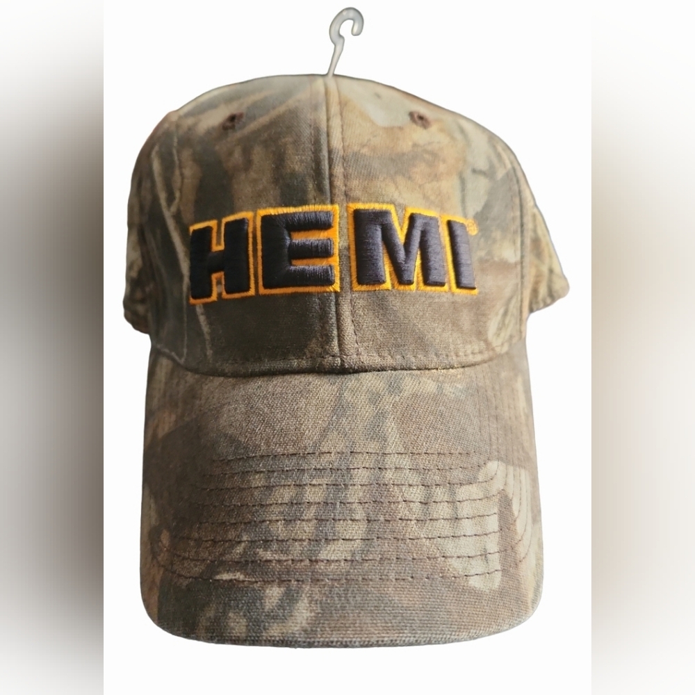 DODGE HEMI TEXT LOGO CAMO CAMOUFLAGE ADJUSTABLE CURVED BILL HAT CAP MENS EUC